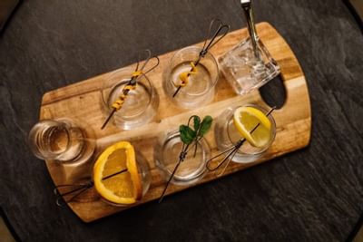Close-up on cocktail glasses at Hazards Bar in Freycinet Lodge