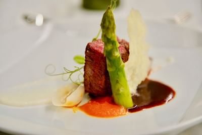 Gourmet steak at Abidah Hotel, reflecting the dining experience of all inclusive adults only hotel near Miami Beach, Barbados