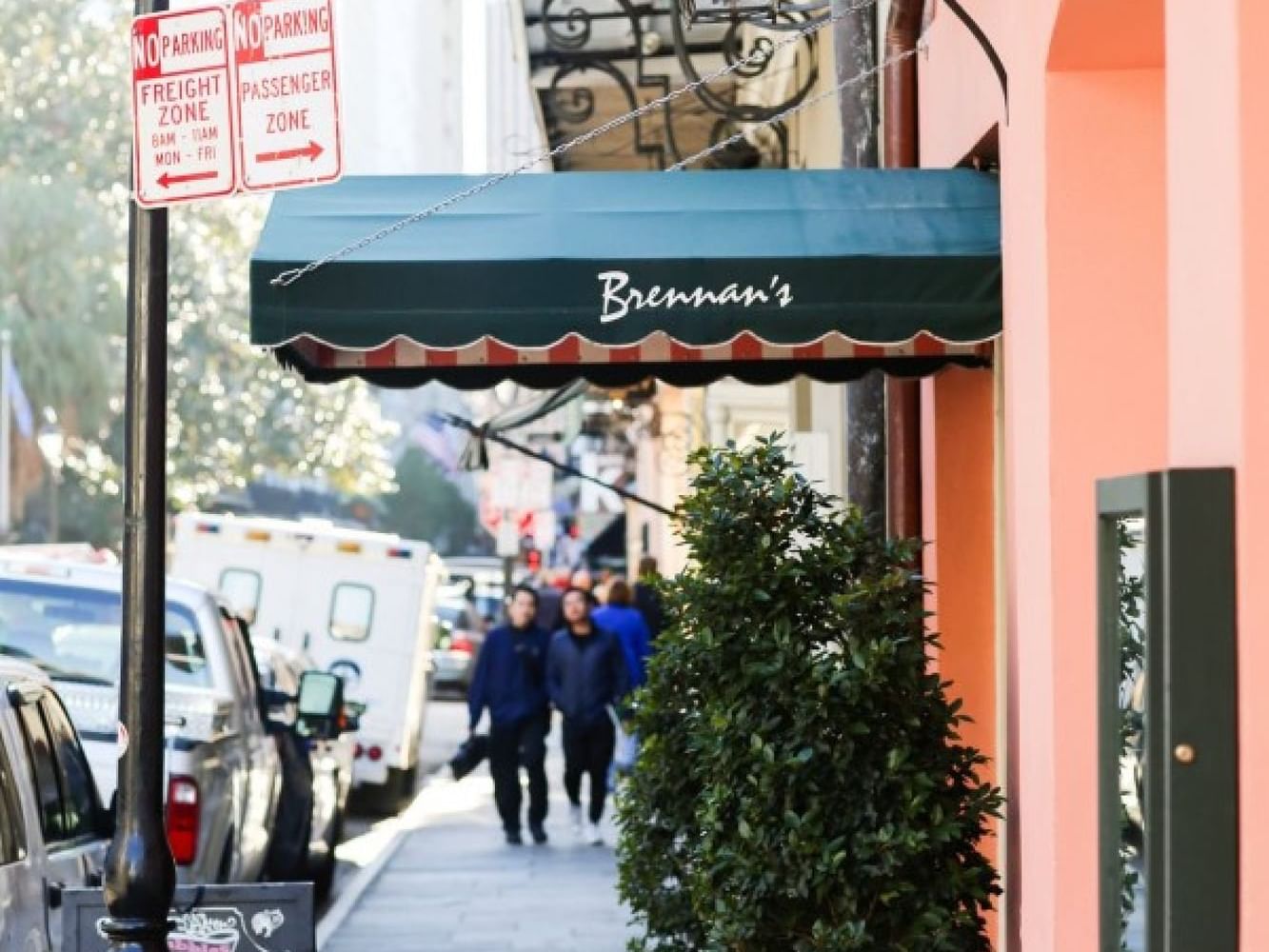 Exterior view of the Brennan's entrance near Hotel St. Pierre