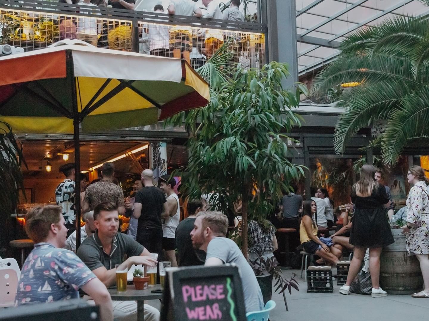 Close up on people dining in restuarant at Brady Hardware Lane