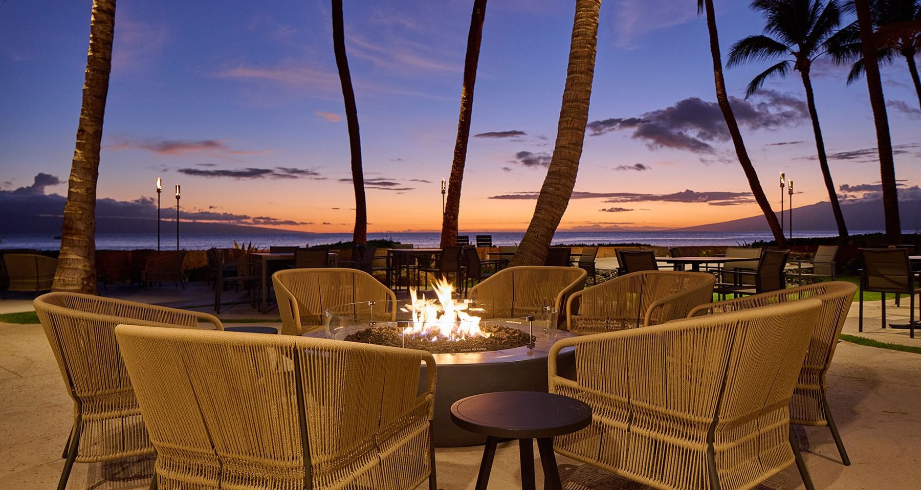 The lounge area by the fire at Kaanapali Beach Hotel Hawaii 