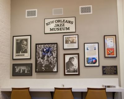 Pictures hung in the Jazz Museum near Hotel St. Pierre