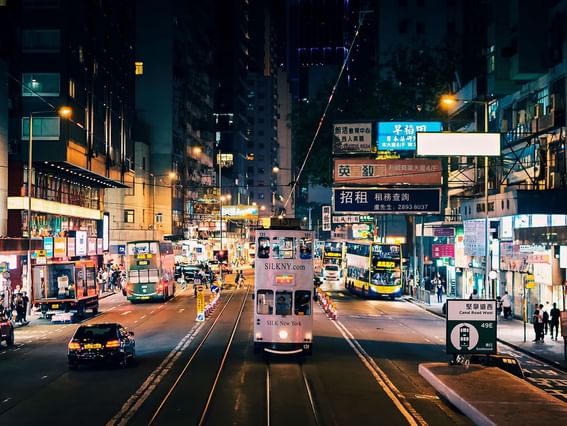 View of city tram car and vehicles near Park Hotel Group