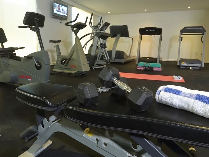 Treadmills & dumbbells in the Fitness Centre at Warwick Paradise Island Bahamas