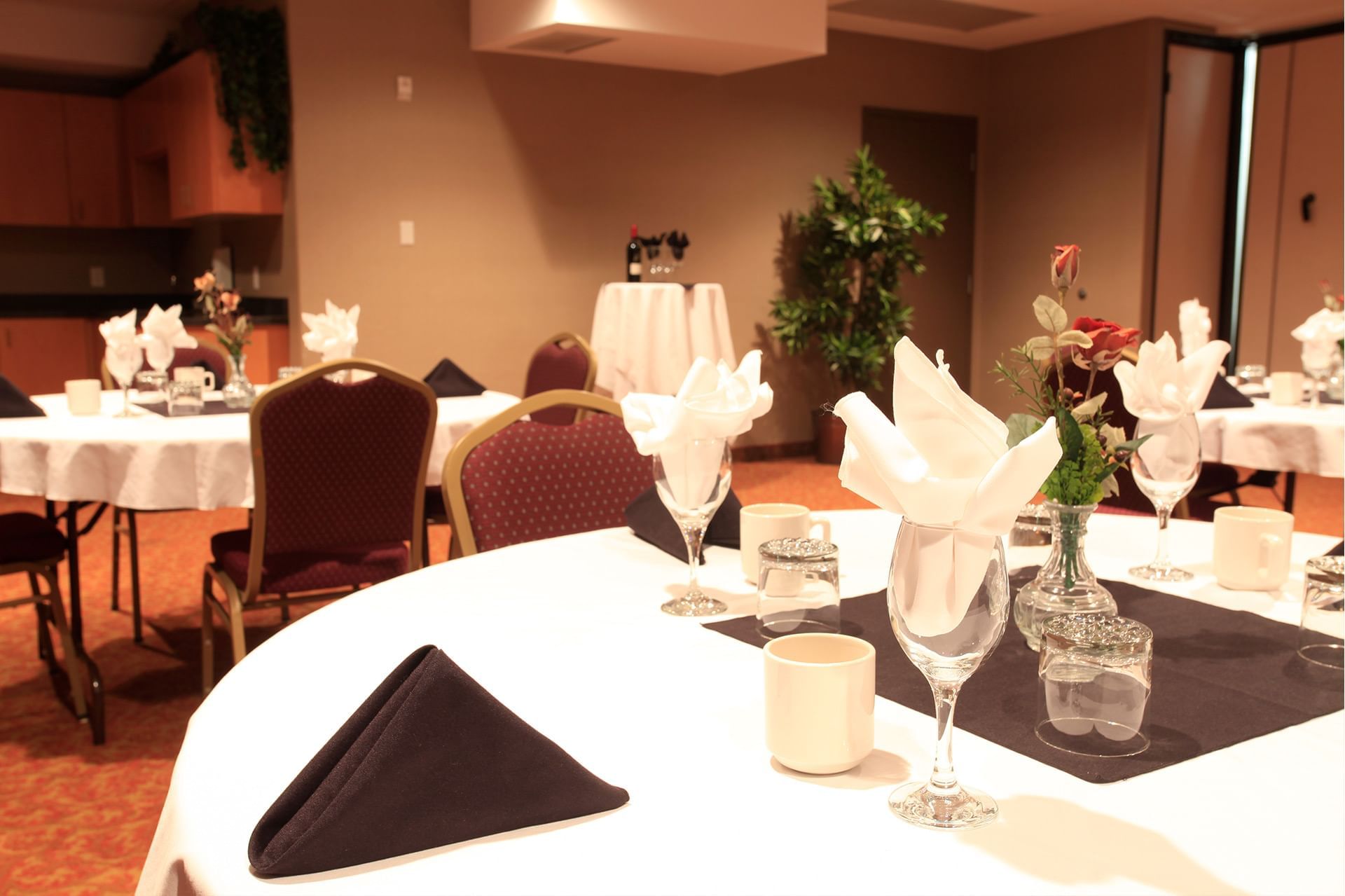 hotel meeting room with round tables