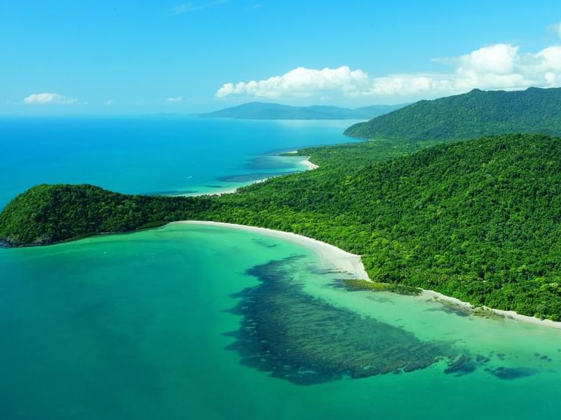 Aerial view of Cape Tribulation near Pullman Port Douglas Sea Temple resort & Spa