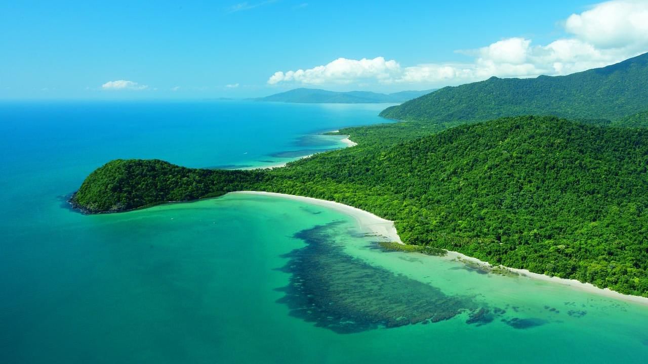 Aerial view of Cape Tribulation near Pullman Port Douglas Sea Temple resort & Spa