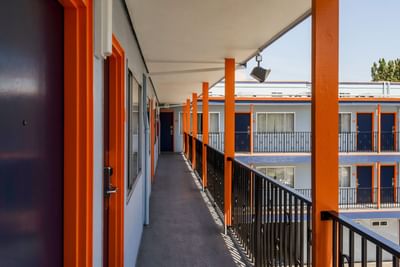Hallway in the upstairs of Becks Motor Lodge overlooking Market Street