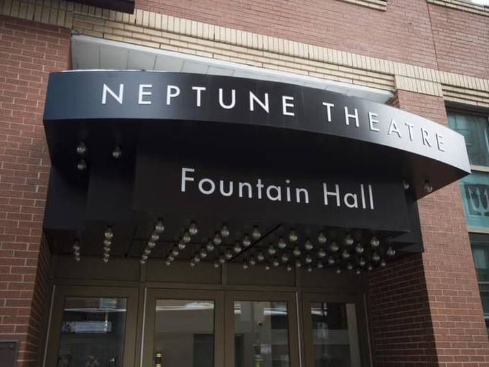 Exterior of sign board in Neptune Theatre near Hotel Halifax