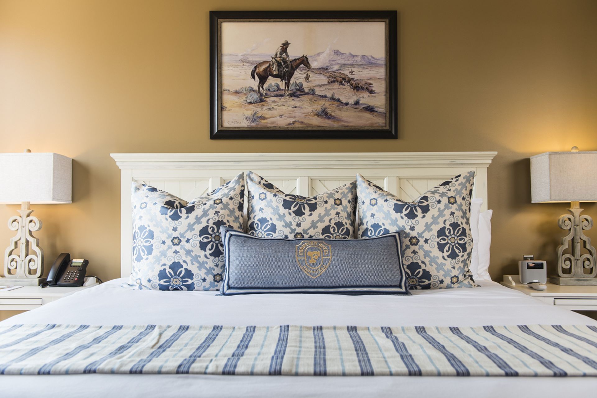 Close-up of Bed & pillows in room, The Frontier Hotel Pawhuska