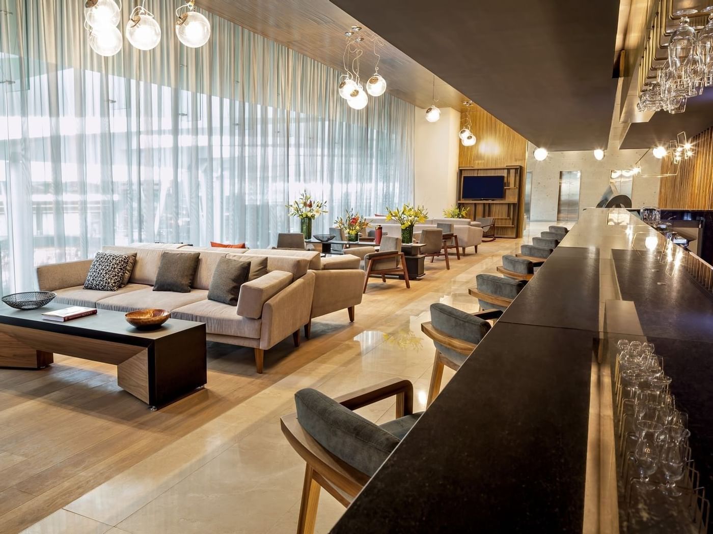 Interior of Bar de tapas dining area at FA México Toreo