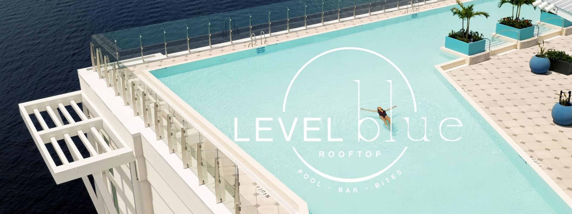 Level Blue Logo over top of Level Blue Pool