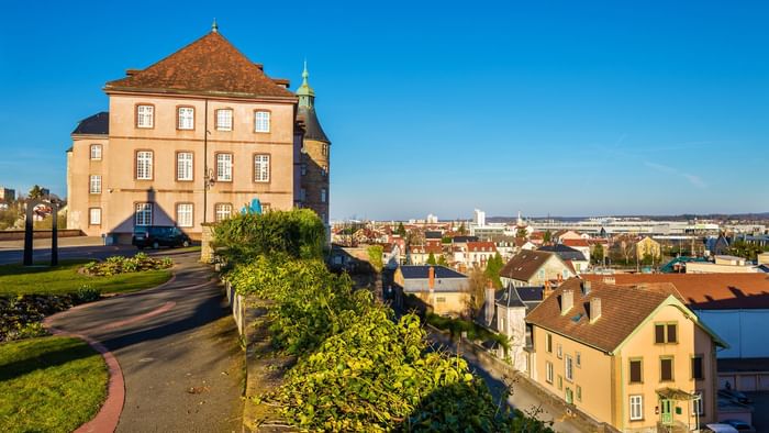 Exterior view of Montbeliard Castle near the Originals Hotels