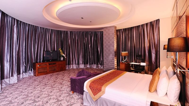 TV facing the bed in Panoramic Suite at Al Hamra Palace by Warwick Riyadhd