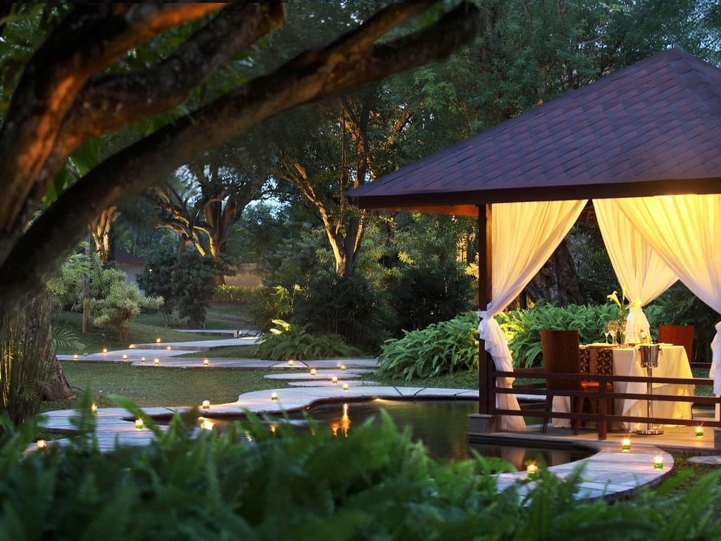 The exterior view of the dining area in the Royal Garden in Royal Ambarrukmo Yogyyakarta