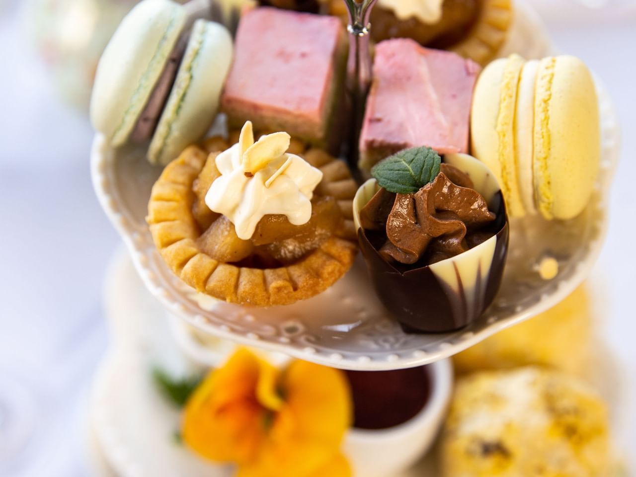 Close-up of a sweet & savory platter in Pendray Tea House at Huntingdon Manor