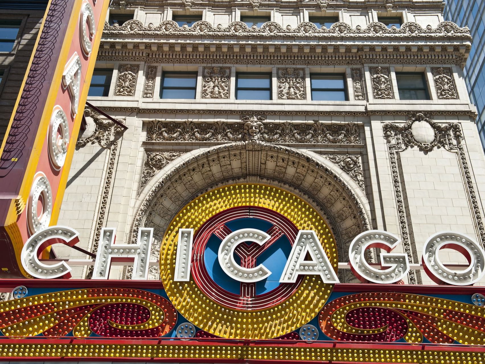 Entrance of the Chicago Theatre near Hotel Saint Clair