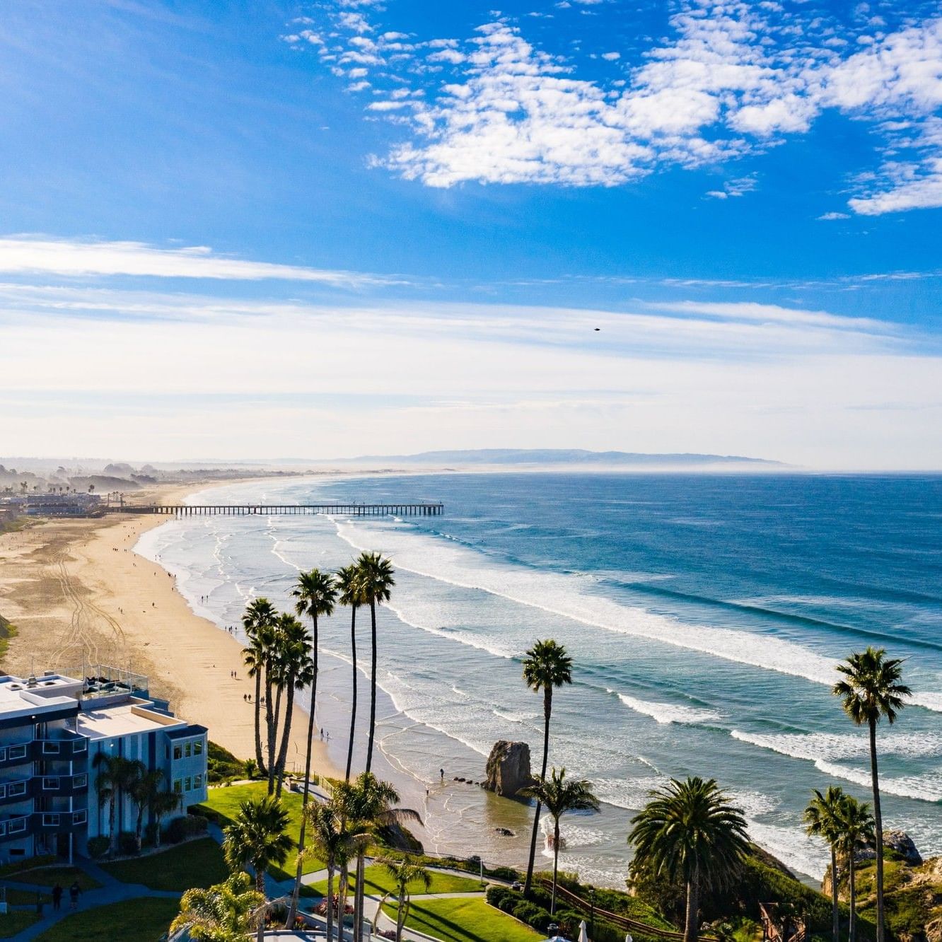Pismo Beach and Pismo Pier aerial view from SeaCrest OceanFront Hotel