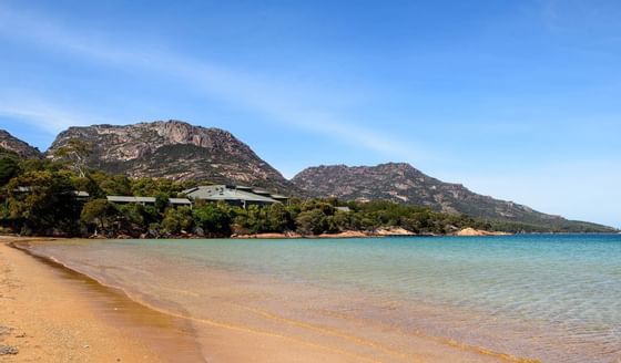 Landscape view of the Richardsons Beach at Freycinet Lodge