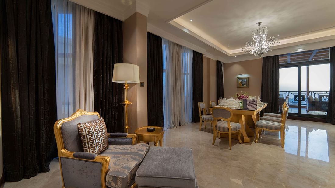 Lavish living room with modern interior in Penthouse Villa at Warwick Al Khobar