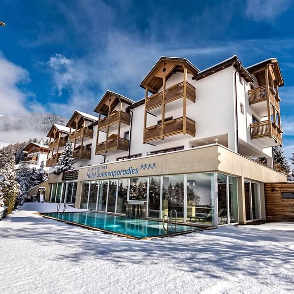 Low-angle view of Hotel Sonnenparadies at Falkensteiner Hotels