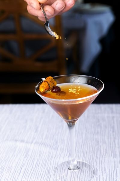 Closeup on a cocktail served at Stein Eriksen Lodge