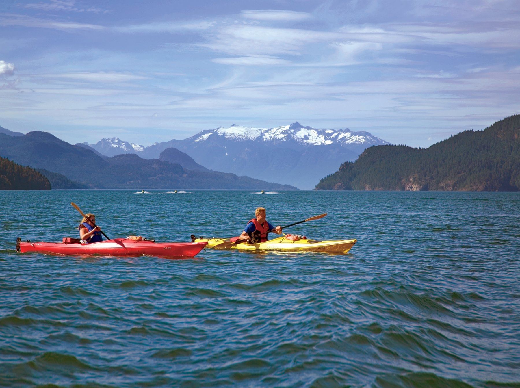 Two kayakers on Harrison Lake at Harrison Hot Springs Resort