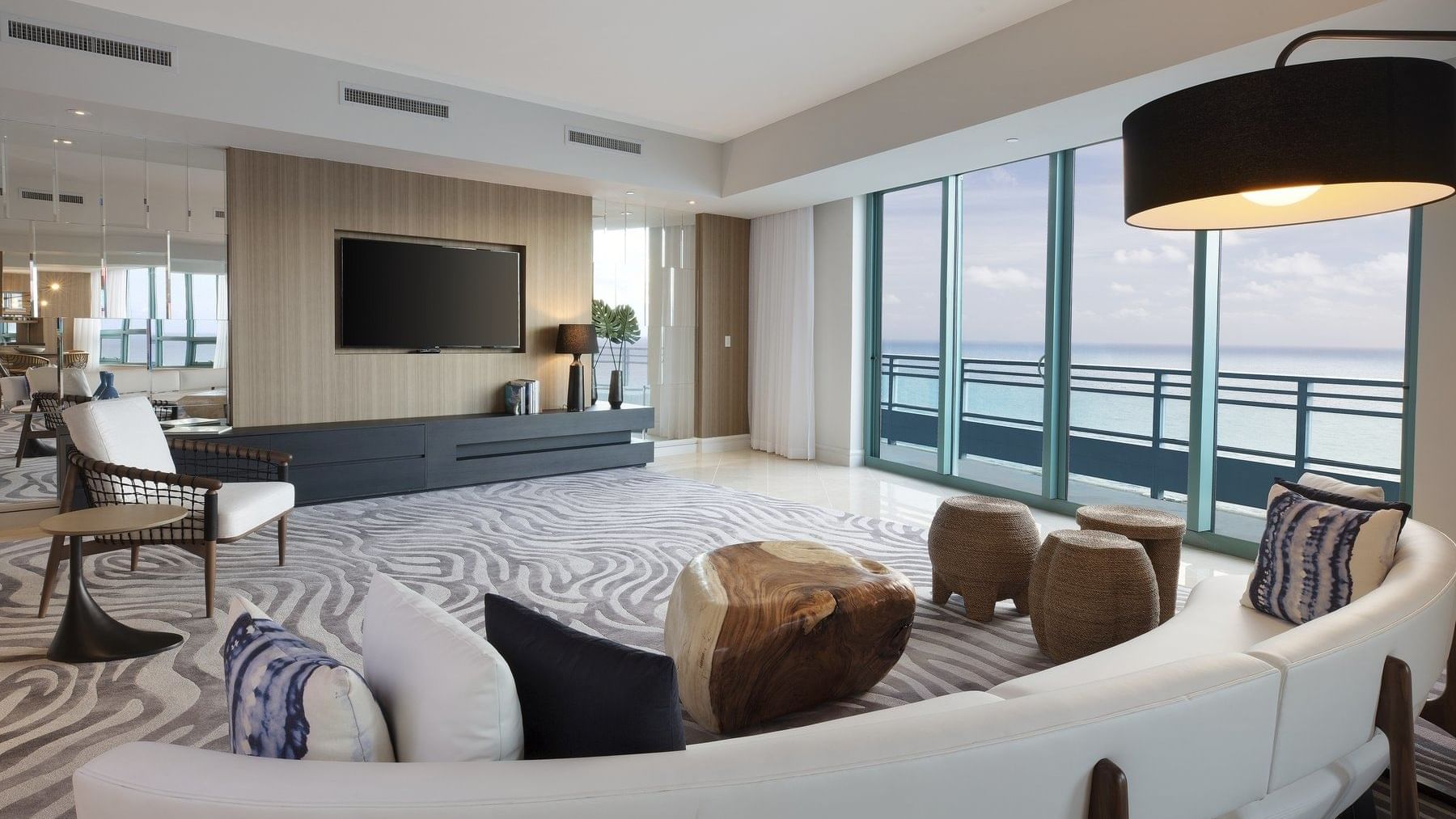 TV lounge area in Oceanfront Guestroom at Diplomat Beach Resort