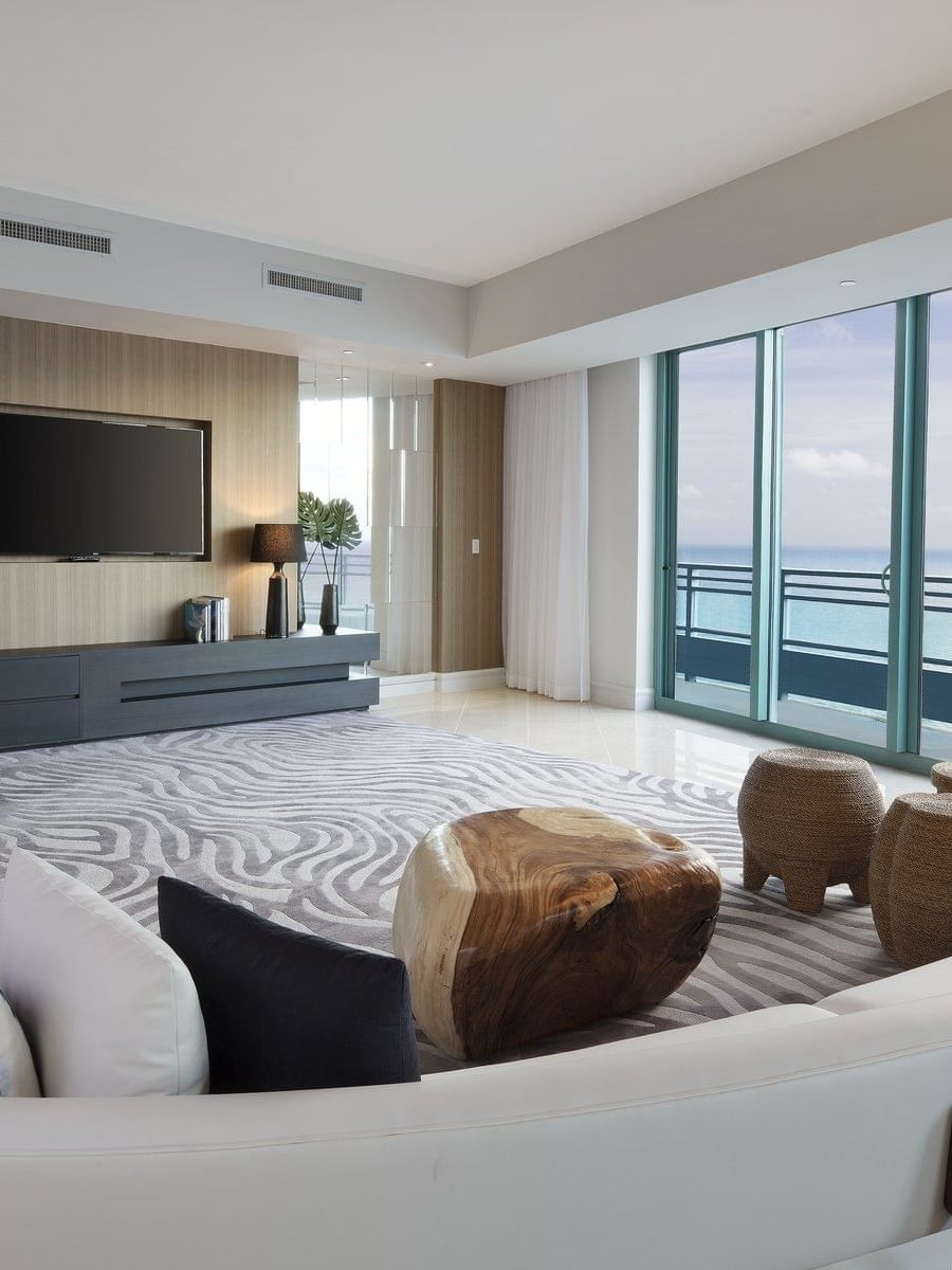 The living area of Oceanfront View Suite at The Diplomat Resort
