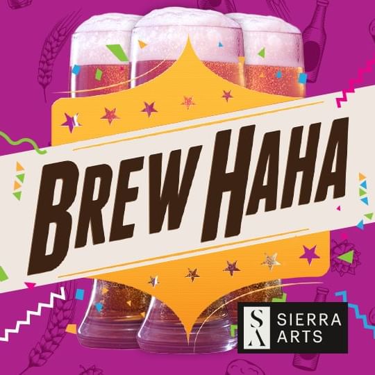 Brew HaHa logo with beer against a magenta background