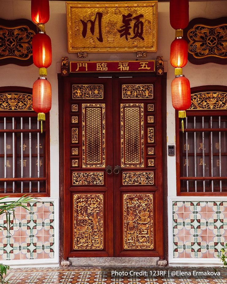 The front door of an old Chinese traditional heritage house