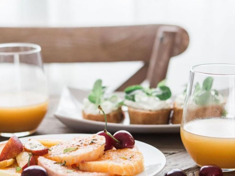 Closeup on dishes served for breakfast at Barcelona Apartments