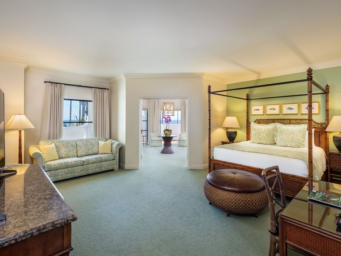 Interior of the Penthouse Suite bedroom at Santa Barbara Inn