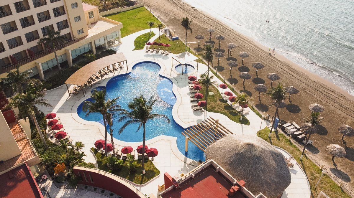 Aerial view of the Camino Real Veracruz hotel pool and beach