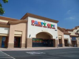 Entrance of Party City near Rosen Inn Universal