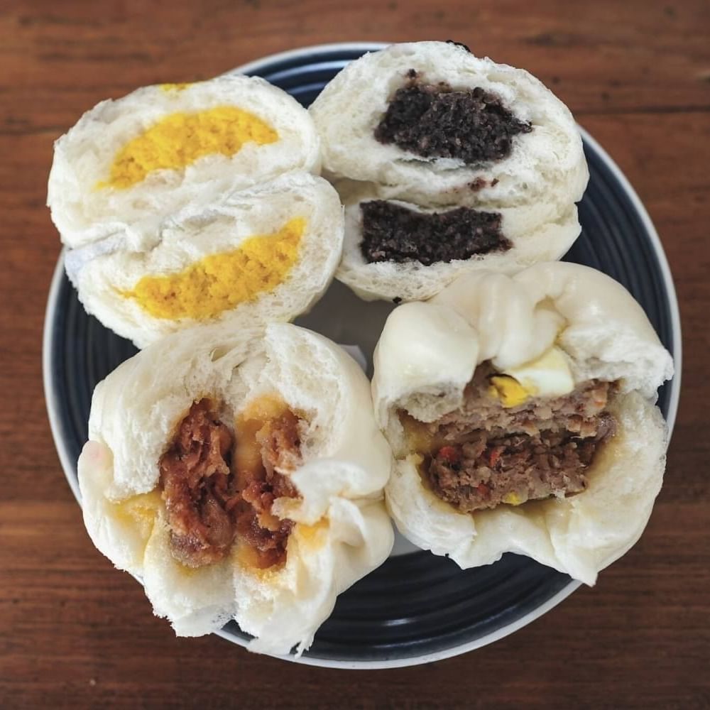 Top view of Manapua served in a Restaurant near Waikiki Resort Hotel by Sono