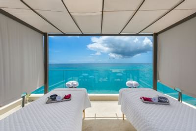 Spa bed & amenities with sea view at Morgan Resort Spa Village