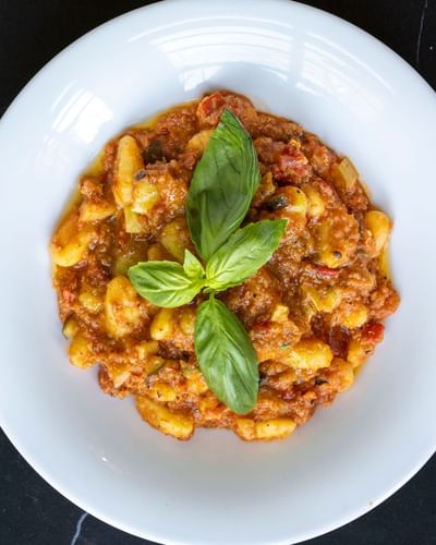 Gnocchi with tomato sauce served in the restaurant at The Ashbrook Hotel, one of the best hotels in Frankfort Kentucky