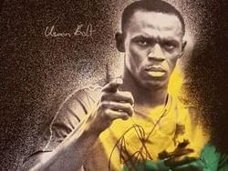 Usain Bolt's art in tracks & records restaurant at Terra Nova