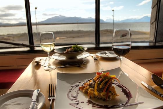 A meal & some wine served in Kosten Restaurant at NOI Indigo