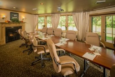 Meeting room with long conference table