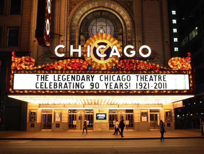 Entrance of Chicago Theater near The Godfrey Chicago