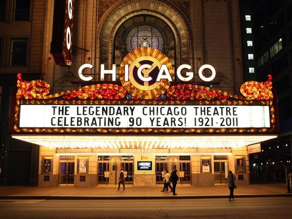 Entrance of Chicago Theater near The Godfrey Chicago