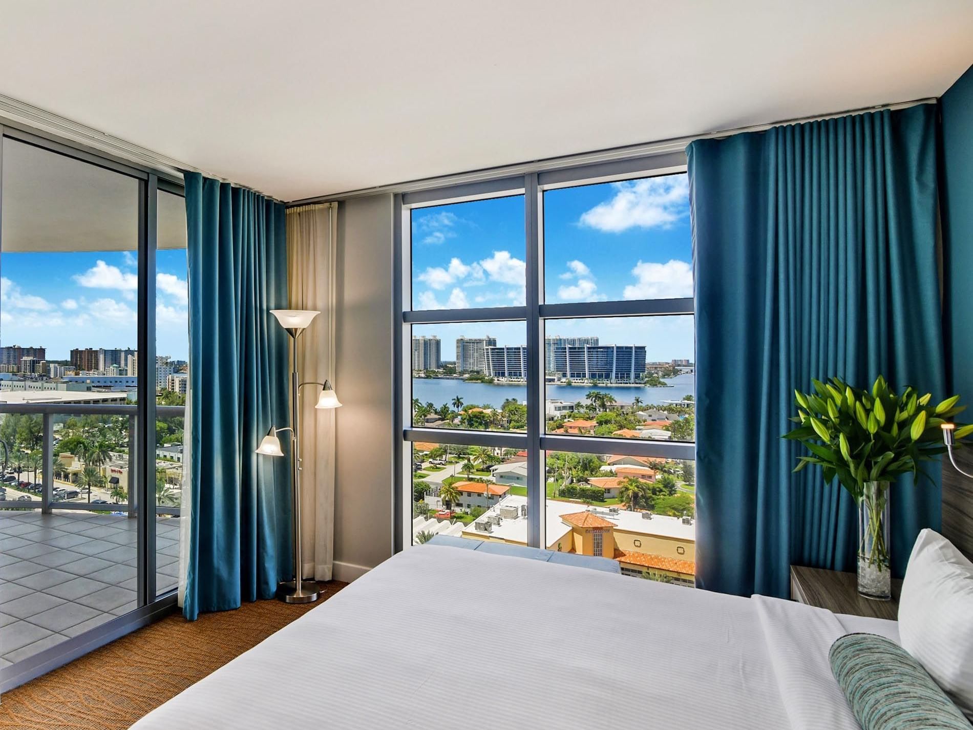 Large bed in Two-Bedroom Bayfront Suite at Marenas Resort Miami