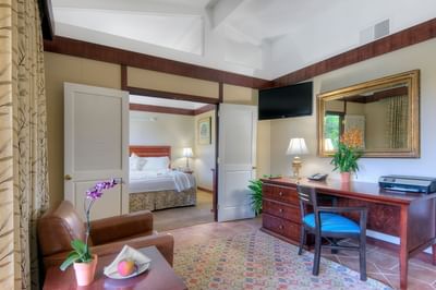 living room with door to master bedroom