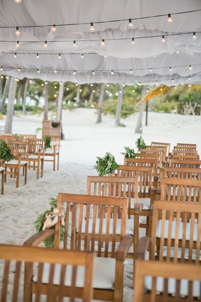 Chair set-up for a wedding at the beach near Club Hemingway