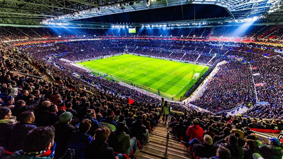 View of crowded Groupama Stadium near Kopster Hotel Lyon