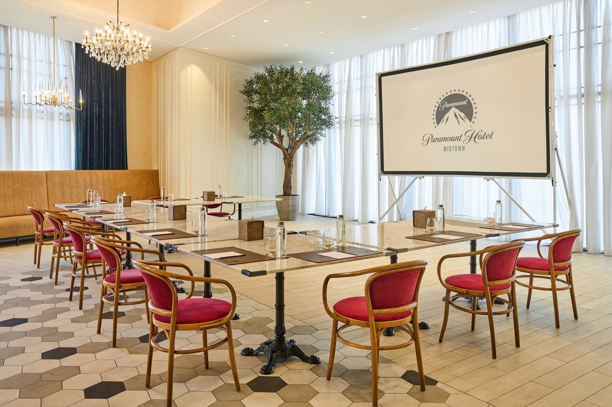 U-shaped meeting room arrangement in Paparazzi restaurant venue at Paramount Hotel