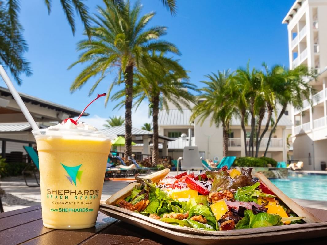Frozen drink & salad at Soak Bar in Shephard's Beach Resort