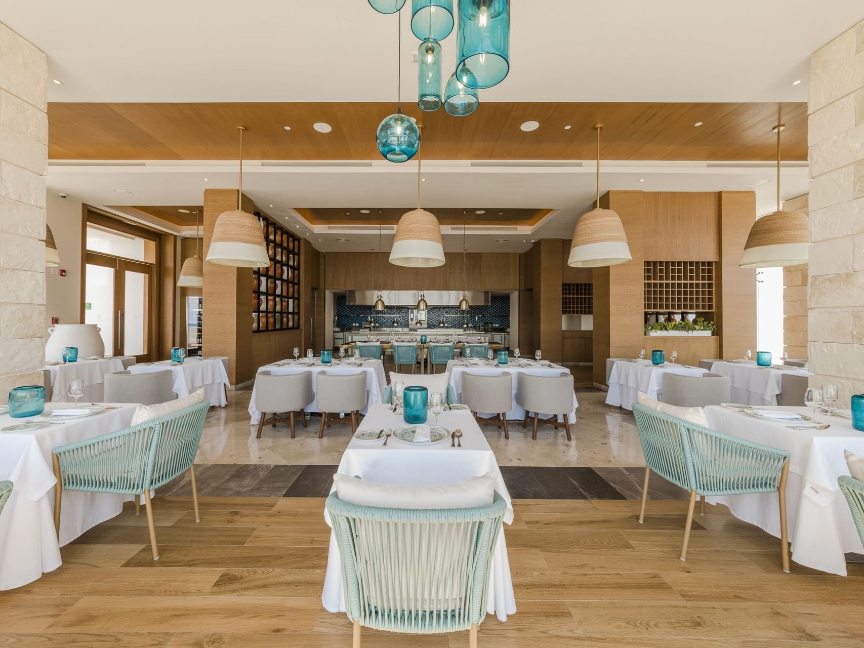 Restaurant-style dining set-up at Olios restaurant at Haven Riviera Cancun
